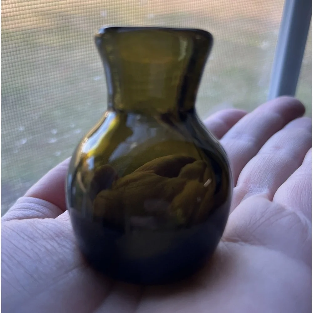 Vintage Miniature Glass Vase Green Glass 2.25